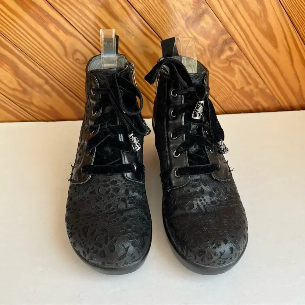 Alegria Eliza Delicut Floral Black Leather Ankle Boot
